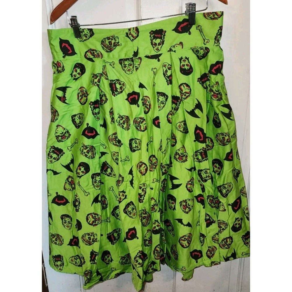 Deadly Dames Micheline Pitt Monster Print Kinky Box Skirt 2x NWOT Fetish Rare